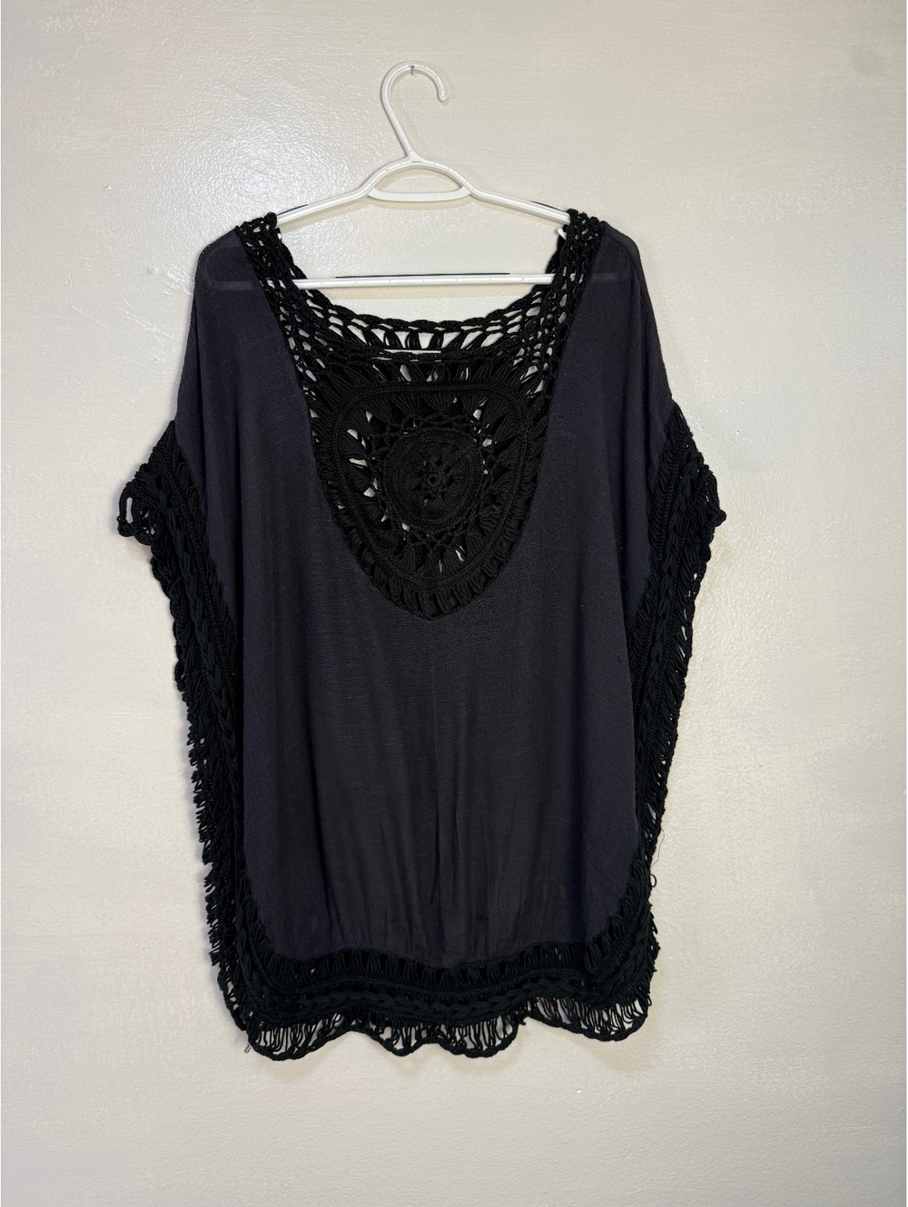 Black Crochet Detail Loose Fit Poncho Top